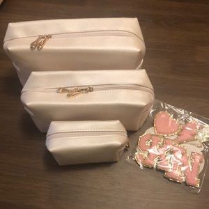 3 Piece Cosmetic bag set with decorative patches